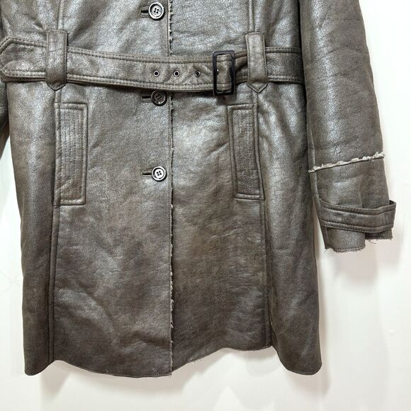 Y2K Faux Suede Sherpa Lined Coat Women L Longline Penny Lane 90s Trench Hippie - Picture 4 of 16